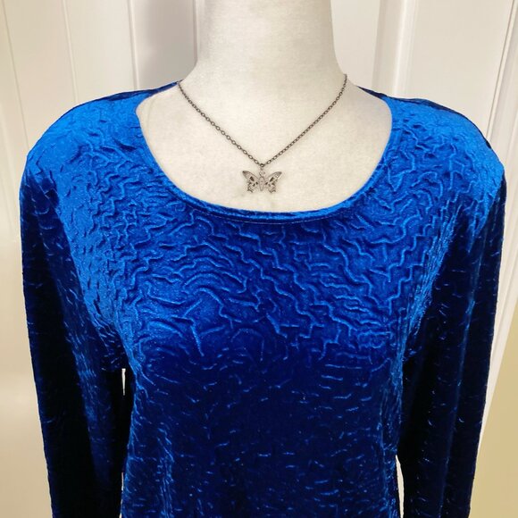 PICADILLY NWT Royal blue velvet long sleeve shirt ~ Vintage MEDIUM LARGE top - Picture 3 of 14
